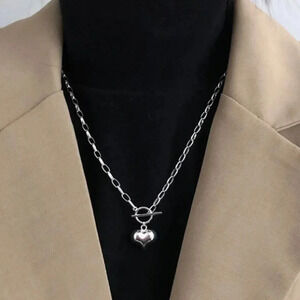 925 Sterling Silver Chunky Heart Chain Necklace